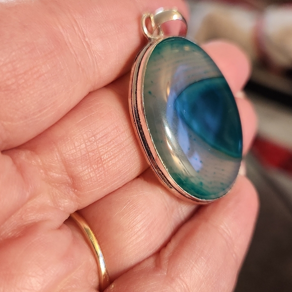 2 inch green botswana agate pendant silver plated. New (No chain) - Picture 8 of 8